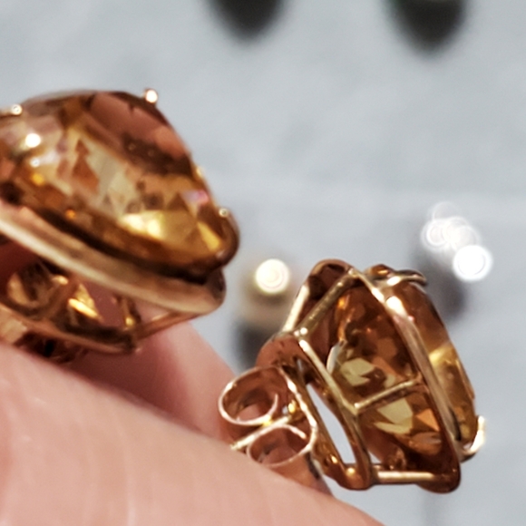 14K Gold Citrine Earrings - Picture 9 of 10